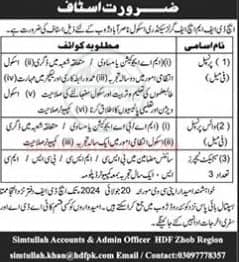 It is the Official Advertisement of HDF Zhob Balochistan Jobs 2024. 