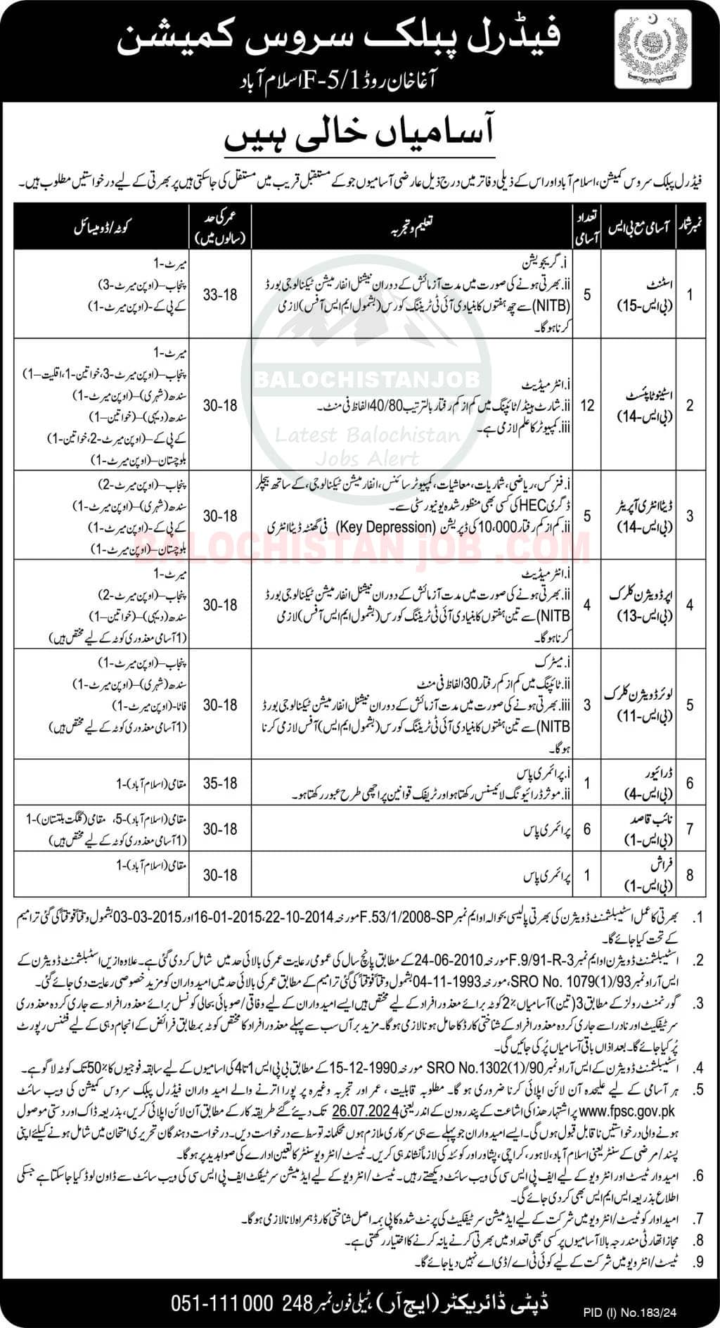 It is the Official Advertisement of Federal Public Service Commission FPSC Jobs 2024.