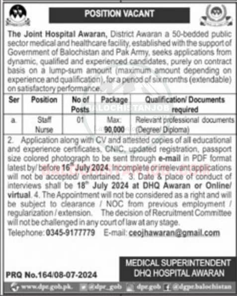 It is the Official Advertisement of Joint Hospital Awaran Balochistan Jobs 2024.