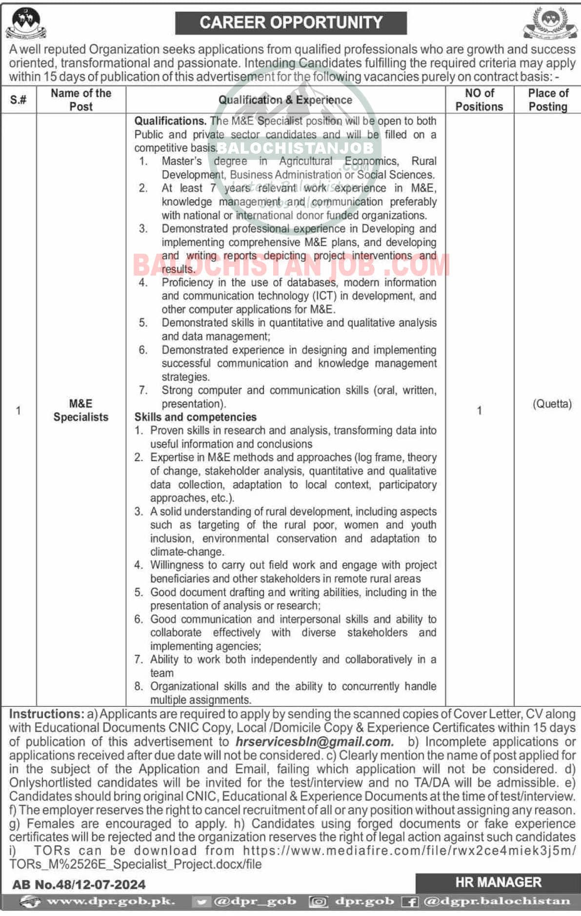 It is the Official Advertisement of NGO Jobs in Quetta 2024.