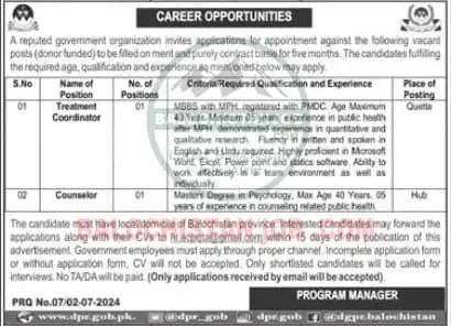 It is the Official Advertisement of Contract Based Jobs in Balochistan 2024.